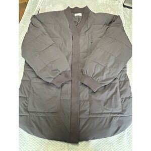 FLX Mens Quilted Puffer Jacket Blk XXL Open Front Kimono Style Drawstring Waist